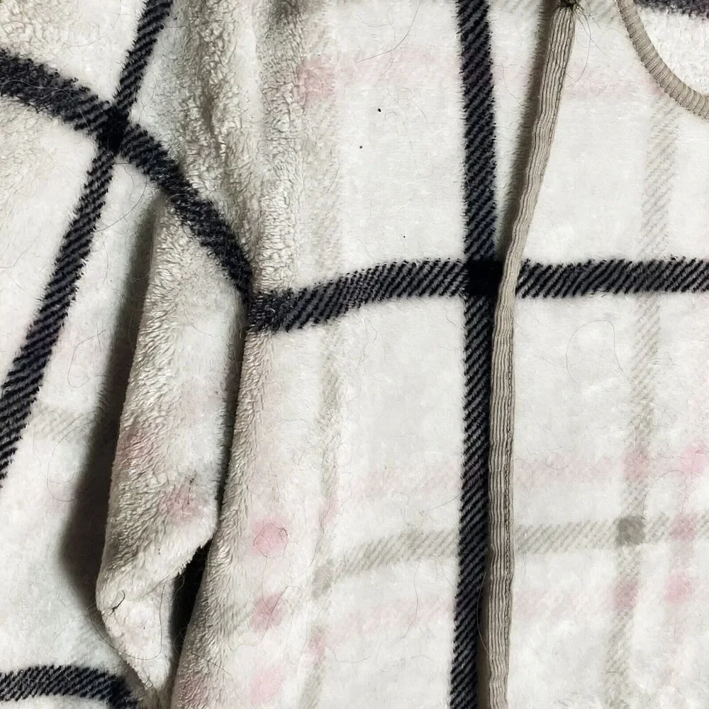 Nautica Hooded Plush Fleece Plaid Tunic Robe Sz XL Womens Kangaroo‎ Pocket Soft